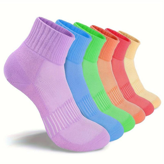 6 Pairs, Women'S Ankle Socks, Athletic & Breathable with anti Slip Heel, for Running and Sports, Ankle High, Variety of Colors
