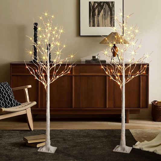 Birch Tree Lights,2 Pack 6 Feet Prelit White Artificial Christmas Trees,Birch Tree with LED Lights, Twinkling Twig Tree for Xmas Home Party Garden Indoor Outdoor Decor