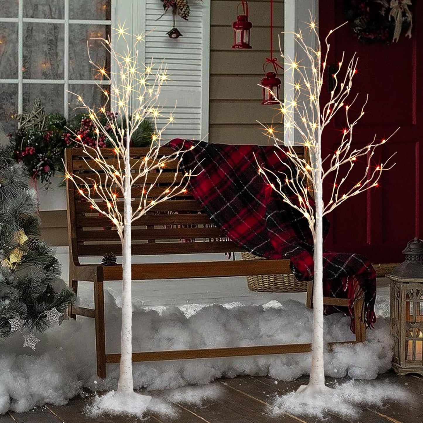 Birch Tree Lights,2 Pack 6 Feet Prelit White Artificial Christmas Trees,Birch Tree with LED Lights, Twinkling Twig Tree for Xmas Home Party Garden Indoor Outdoor Decor