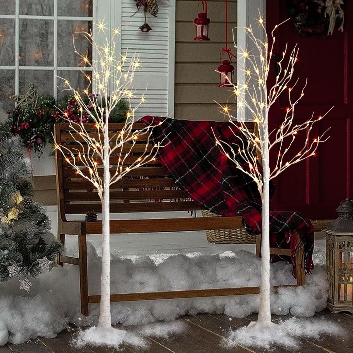 Birch Tree Lights,2 Pack 6 Feet Prelit White Artificial Christmas Trees,Birch Tree with LED Lights, Twinkling Twig Tree for Xmas Home Party Garden Indoor Outdoor Decor