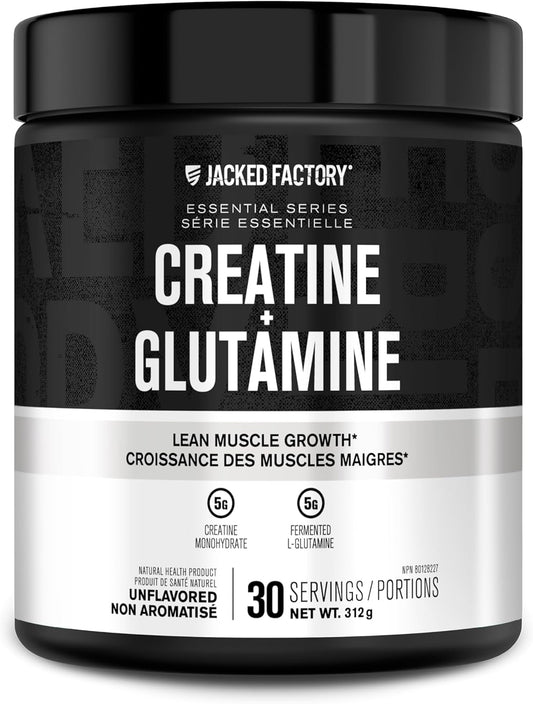 Creatine + Glutamine - Canadian-Owned Supplement with L-Glutamine for Muscle Recovery & Growth, Increased Strength, Enhanced Energy Output, and Gut Health - 30 Servings
