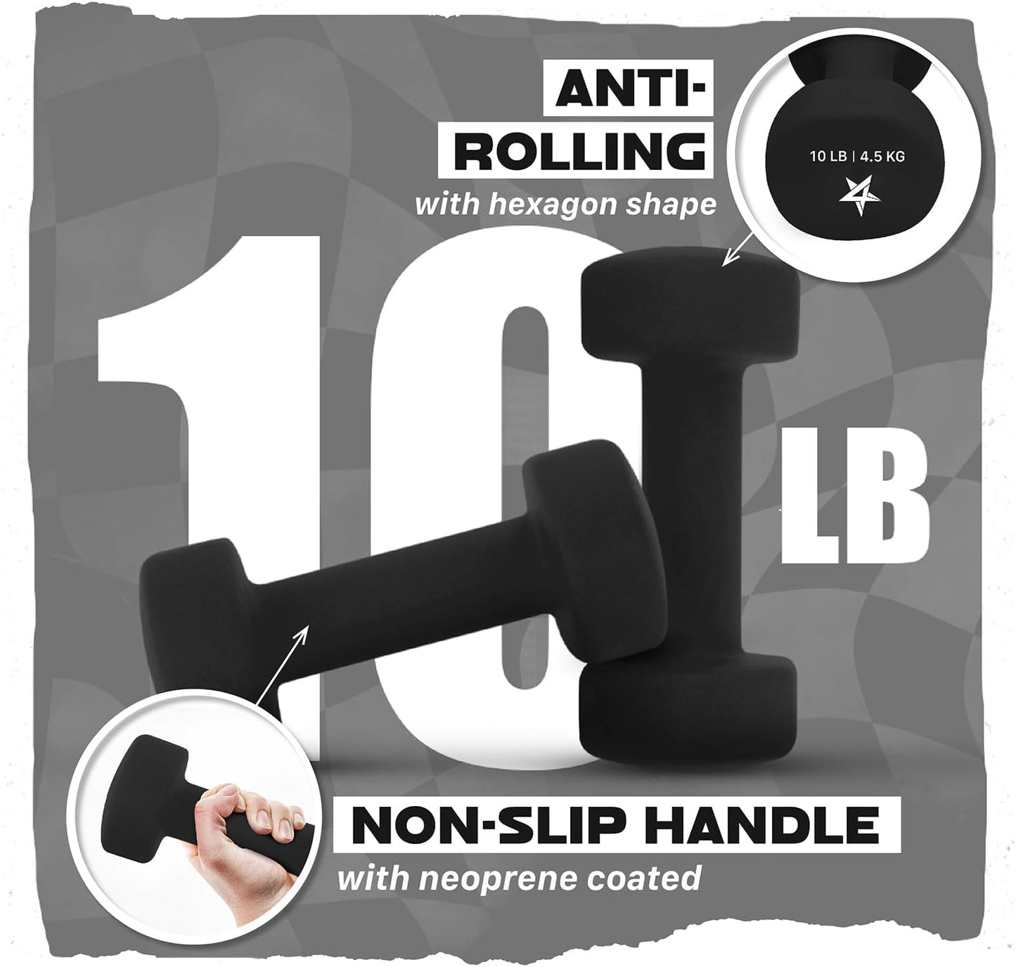Neoprene Coated Dumbbell Hand Weight Sets of 2 - Multiple Weight Options with 15 Colors, Hexagon Shape, Anti-Roll, Anti-Slip