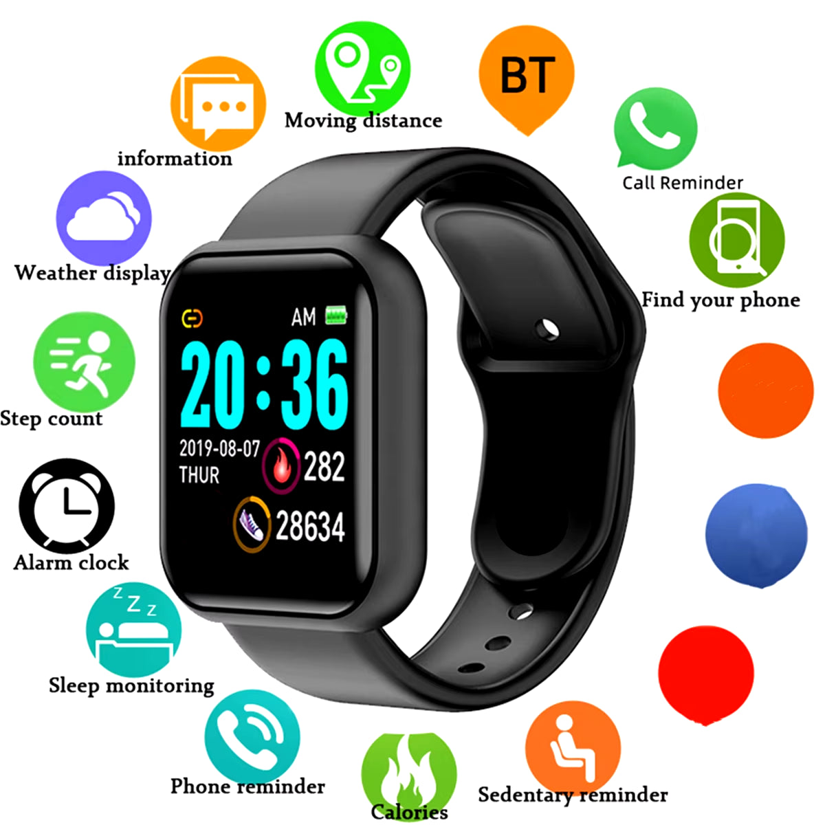 Smartwatch Men Women Wristwatches Smart Watch Message Fitness Monitor Bracelet Birthday Gift Electronic Clock for Android IOS