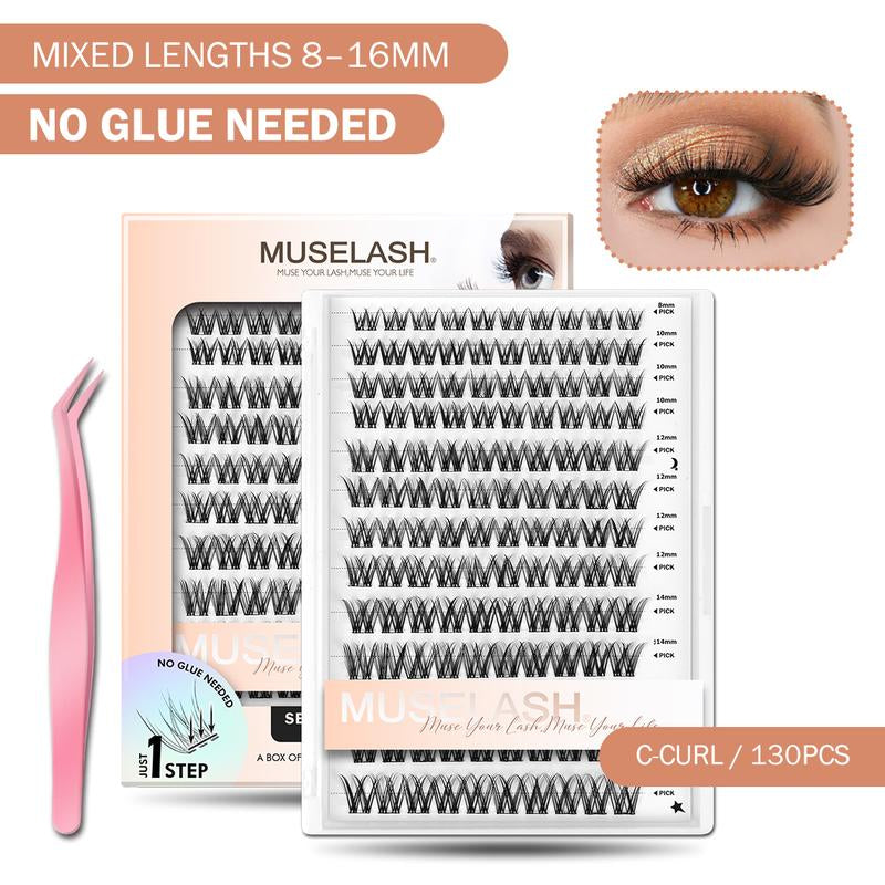 Muselash Self-Adhesive Lash Kit - No Glue Needed, Free of Irritants, Mixed Length 8-16Mm, Premium Korean Materials, Easy Application, Cruelty-Free & Vegan