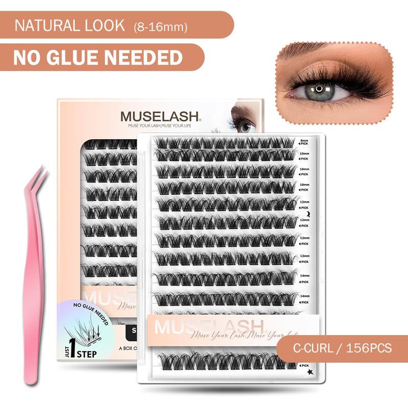 Muselash Self-Adhesive Lash Kit - No Glue Needed, Free of Irritants, Mixed Length 8-16Mm, Premium Korean Materials, Easy Application, Cruelty-Free & Vegan