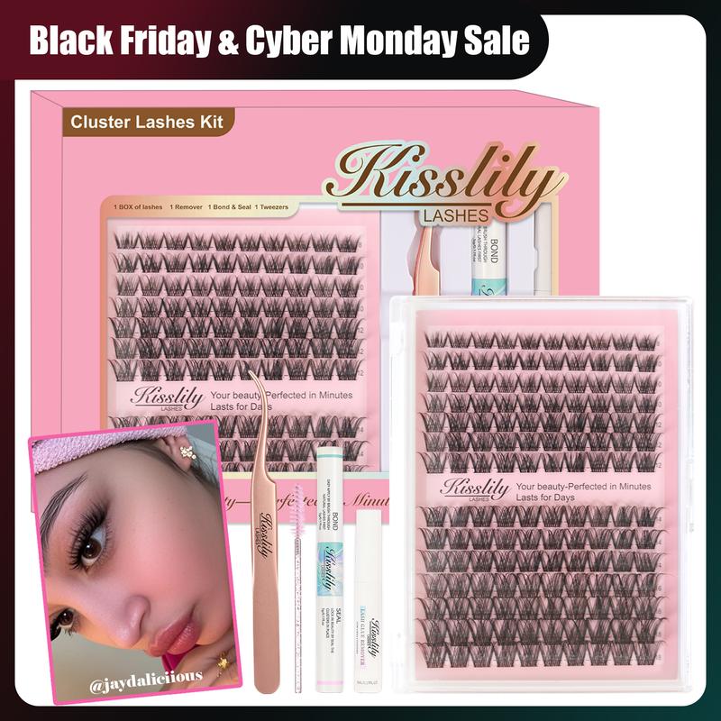 Kisslily Aura Ultra Thin Band Widespan Natural DIY Eyelash Extension Kit Long Lasting and Waterproof Lash Clusters Kit with Glue Bond and Seal,Makeup for Girl Cosmetic Tiktokshopblackfriday