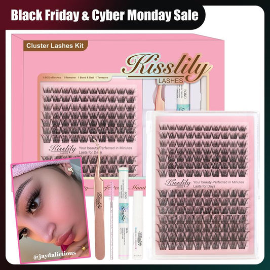 Kisslily Aura Ultra Thin Band Widespan Natural DIY Eyelash Extension Kit Long Lasting and Waterproof Lash Clusters Kit with Glue Bond and Seal,Makeup for Girl Cosmetic Tiktokshopblackfriday