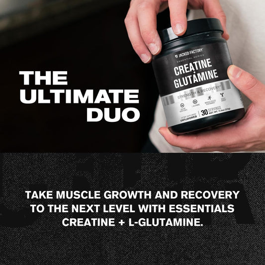 Creatine + Glutamine - Canadian-Owned Supplement with L-Glutamine for Muscle Recovery & Growth, Increased Strength, Enhanced Energy Output, and Gut Health - 30 Servings