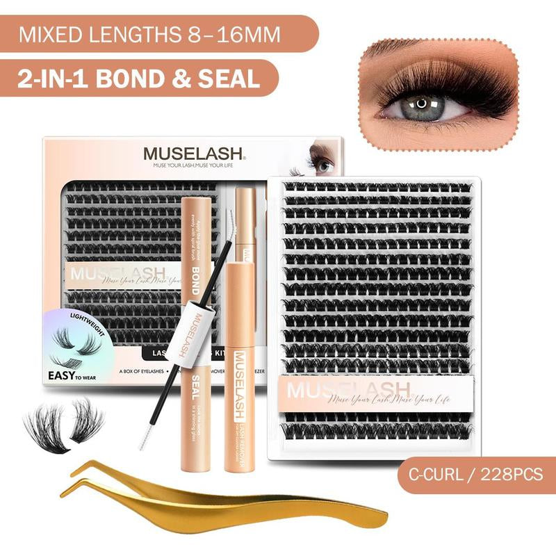 Muselash Self-Adhesive Lash Kit - No Glue Needed, Free of Irritants, Mixed Length 8-16Mm, Premium Korean Materials, Easy Application, Cruelty-Free & Vegan