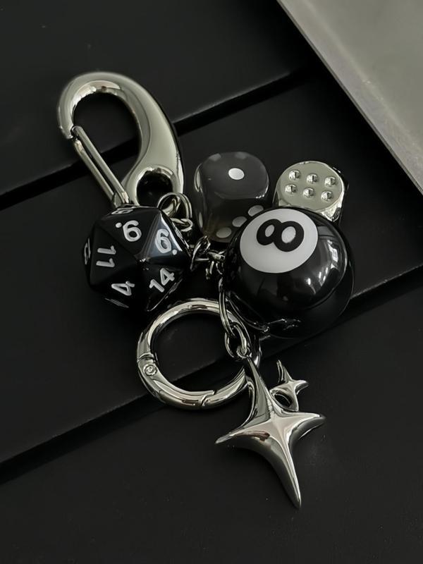 Star Dice Billiard Ball Design Keychain, Fashionable Car Keychain for Car Keys for Women & Men, Trendy All-Match Stainless Steel Keychain Accessories for Birthday Gift, Bag Charms Drop ,Keychain Lovers Rejoice,Women Keychains, Men'S Accessories
