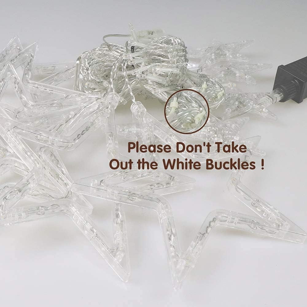 12 Stars 138 LED Curtain Lights, Christmas Outdoor Decor Window Curtain String Lights with 8 Flashing Modes Ramadan Decoration for Christmas, Wedding, Party, Home Bedroom Decorations (Warm White)