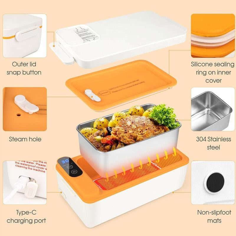 Large Capacity Rechargeable Heated Lunch Box, Adjustable Heating Time Hot Rice Insulated Lunch Box with Insulation Bag Suitable for Students and Office Workers, Bento Box, Lunchbox