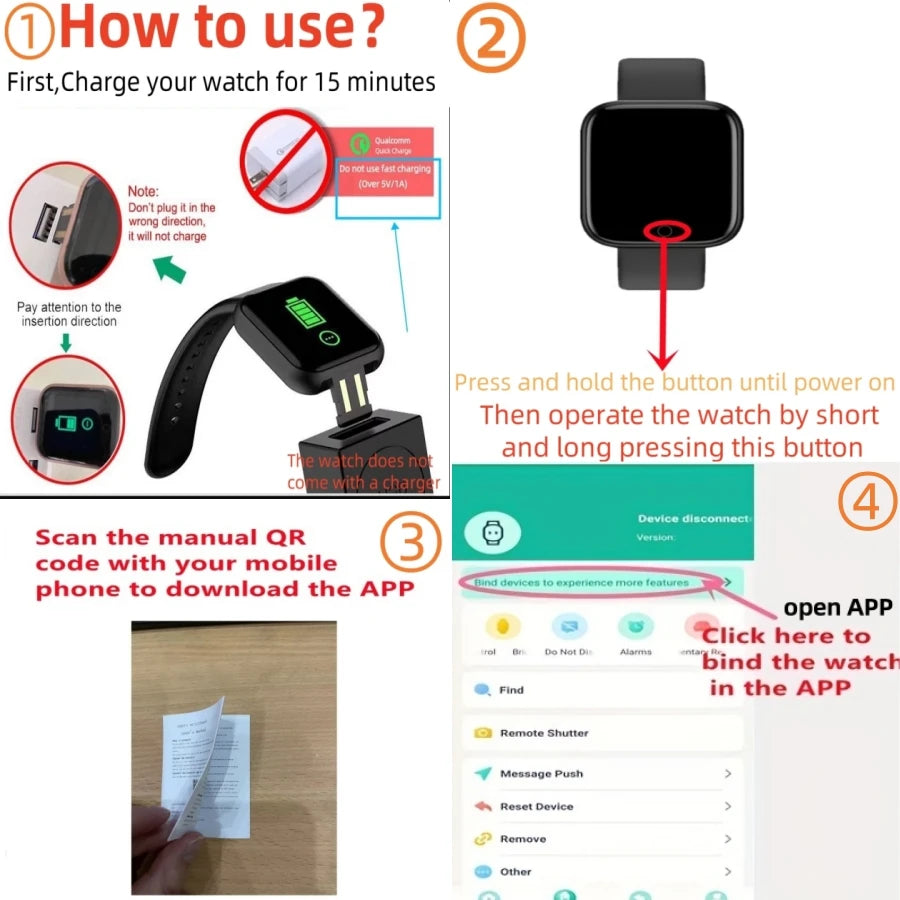 Smartwatch Men Women Wristwatches Smart Watch Message Fitness Monitor Bracelet Birthday Gift Electronic Clock for Android IOS