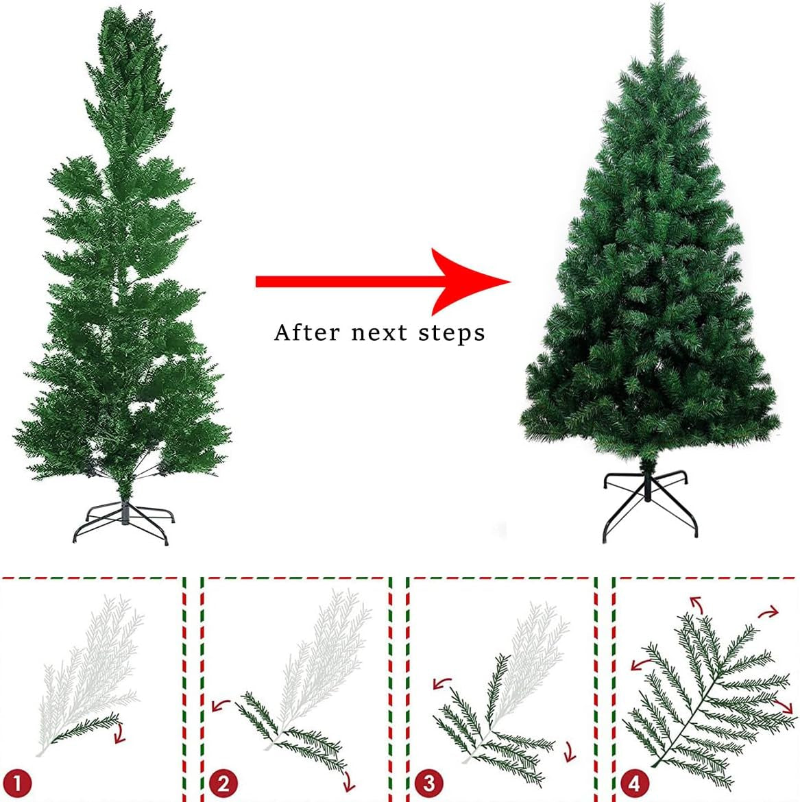 Green Artificial Christmas Tree，Easy Assembly Christmas Tree with 450 Branch Tips Decor and Metal Stand for Indoor, Home, Yard, Garden Christmas Decor