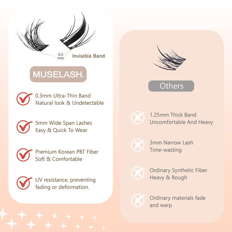 Muselash Self-Adhesive Lash Kit - No Glue Needed, Free of Irritants, Mixed Length 8-16Mm, Premium Korean Materials, Easy Application, Cruelty-Free & Vegan