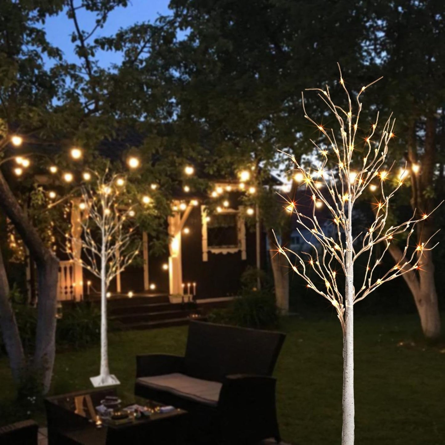 Birch Tree Lights,2 Pack 6 Feet Prelit White Artificial Christmas Trees,Birch Tree with LED Lights, Twinkling Twig Tree for Xmas Home Party Garden Indoor Outdoor Decor
