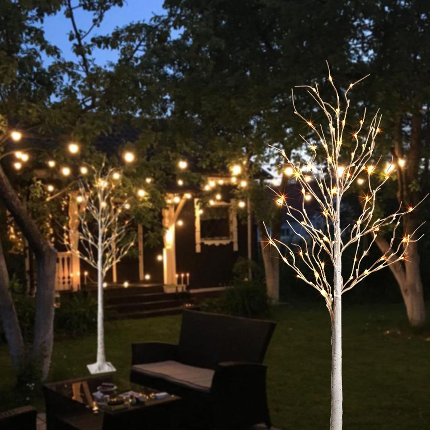 Birch Tree Lights,2 Pack 6 Feet Prelit White Artificial Christmas Trees,Birch Tree with LED Lights, Twinkling Twig Tree for Xmas Home Party Garden Indoor Outdoor Decor
