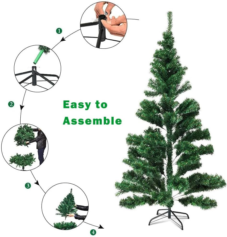 Green Artificial Christmas Tree，Easy Assembly Christmas Tree with 450 Branch Tips Decor and Metal Stand for Indoor, Home, Yard, Garden Christmas Decor