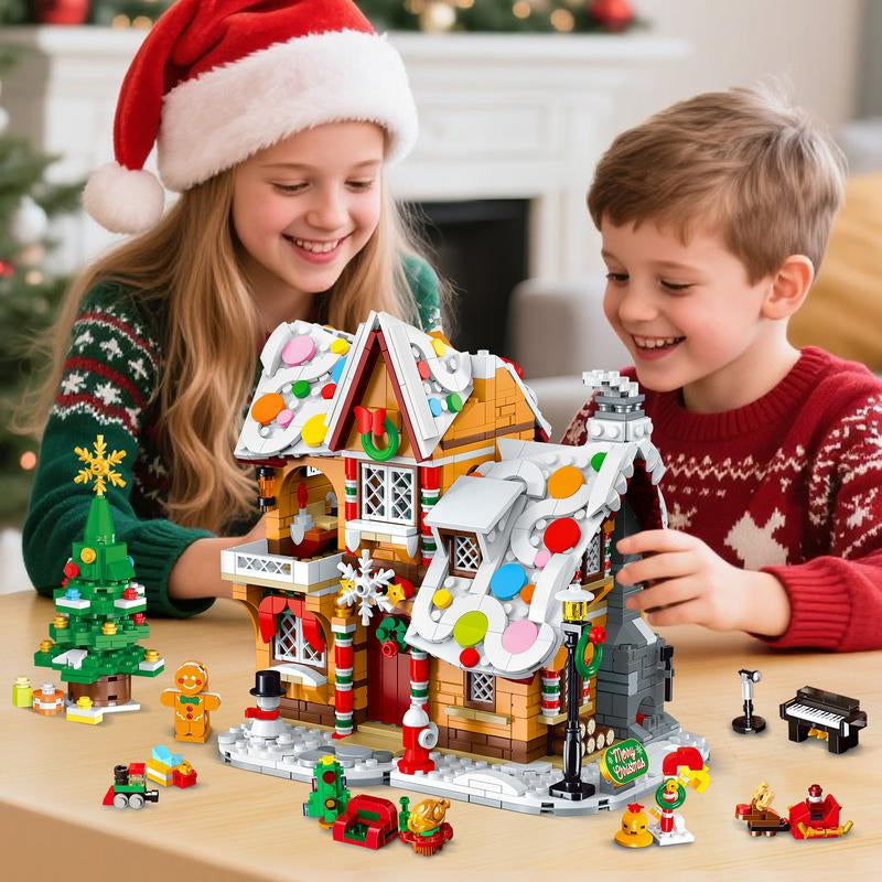 2025 Snowscape Village (Santa, Xmas Tree, Train),3-Style Christmas Gingerbread House Building Set with LED, 1477 PCS, Gift for 6+ Adults & Kids