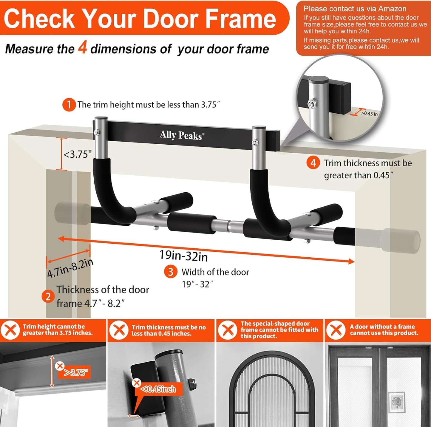 Pull up Bar for Doorway | Thickened Steel Max Limit 440 Lbs Upper Body Fitness Workout Bar| Multi-Grip Strength for Doorway | Indoor Chin-Up Bar Fitness Trainer for Home Gym Portable