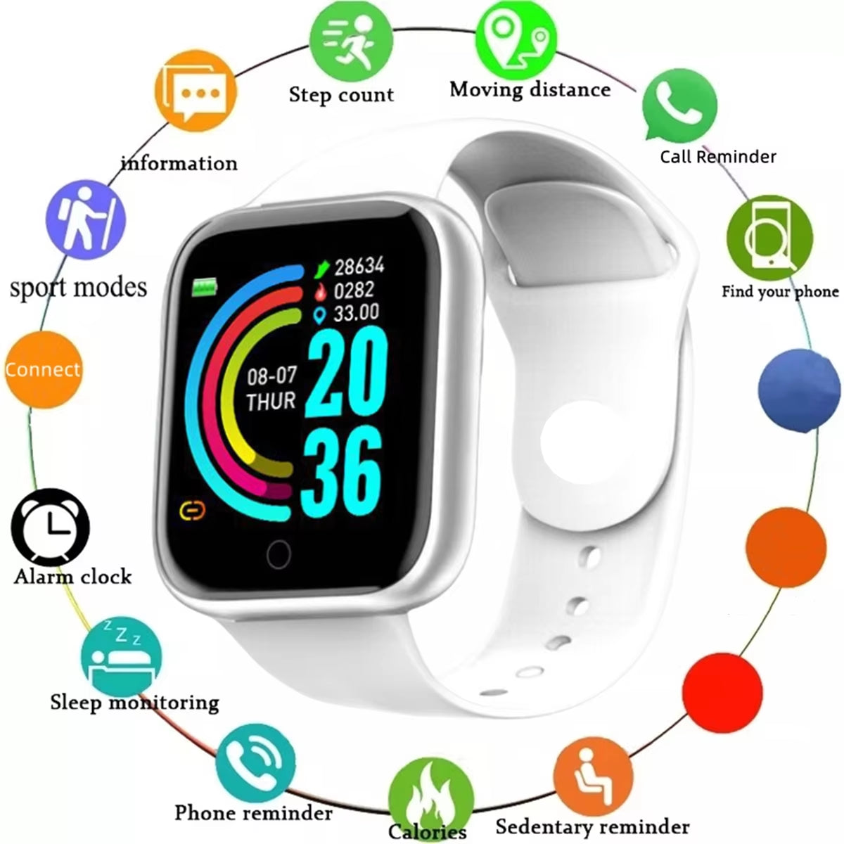 Smartwatch Men Women Wristwatches Smart Watch Message Fitness Monitor Bracelet Birthday Gift Electronic Clock for Android IOS