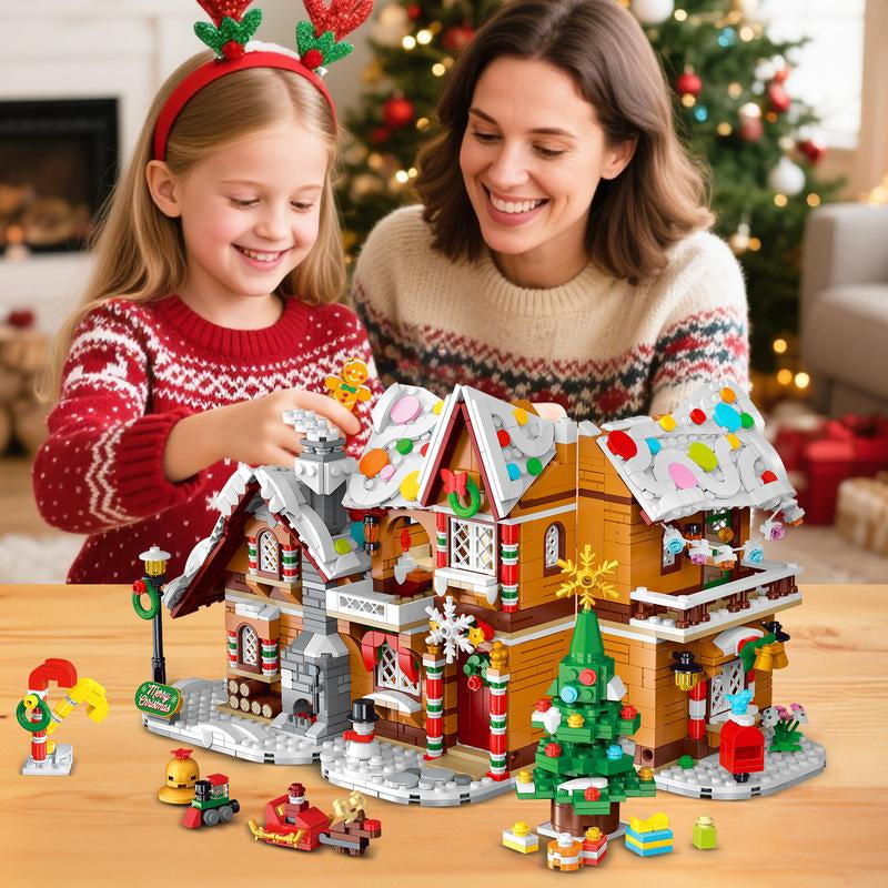 2025 Snowscape Village (Santa, Xmas Tree, Train),3-Style Christmas Gingerbread House Building Set with LED, 1477 PCS, Gift for 6+ Adults & Kids
