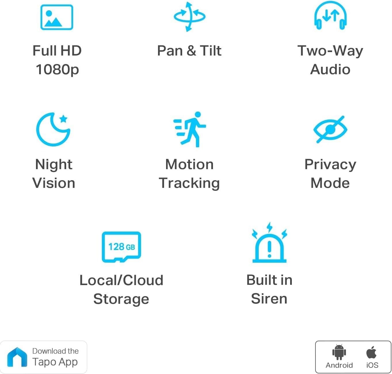Tp-Link  Smart Pan/Tilt Indoor Security Camera, 360° Motion Tracking, 1080P Full HD Wifi Camera for Pet/Baby, Night Vision, 2-Way Audio, 128 GB Local Storage, Works W/Alexa & Google ( C200)