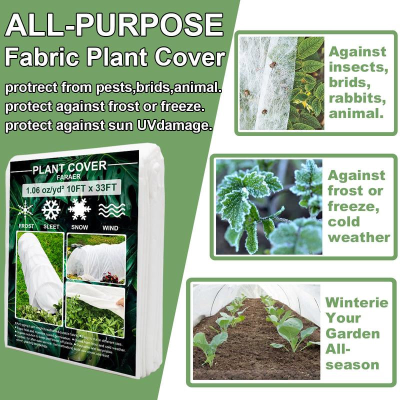 Plant Covers Freeze Protection, 10Ft×33Ft Reusable Rectangle Frost Protection Floating Row Cover Plant Blanket Garden Winterize Cover for Cold Weather Snow