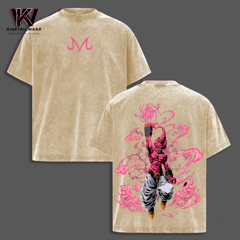 Vintage DBZ "Evil Buu" Vintage Unisex Oversized Anime Manga Acid Washed Cotton T-Shirt, Graphic Tee,Anime Merch Fan, Outfits Men