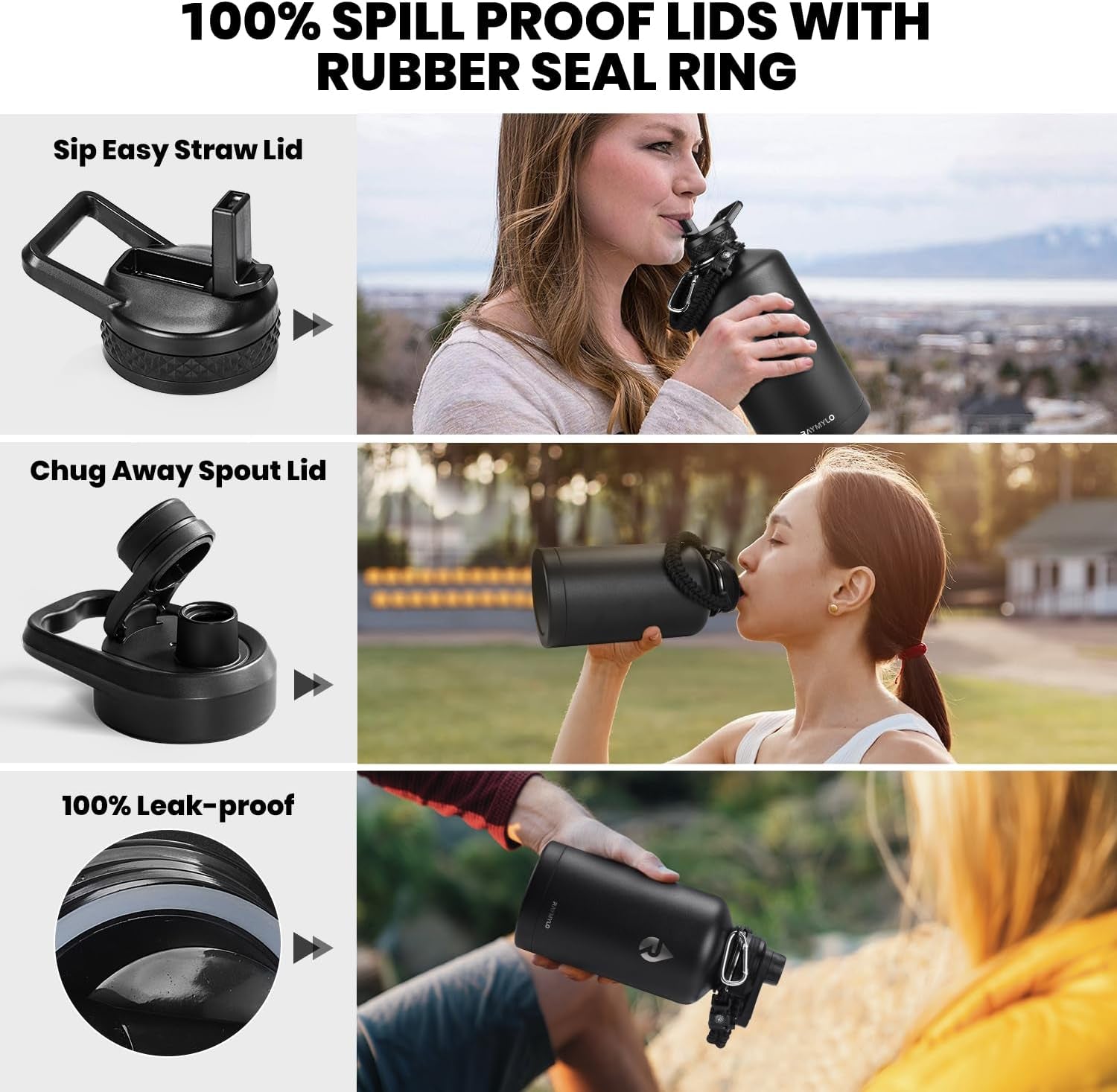 One Gallon Water Bottle Insulated, Triple Walled Vacuum Stainless Steel (Cold for 48 Hrs), Leak Proof & Non-Bpa, Large Water Flask Jug with Paracord Handle & Straw Spout Lids