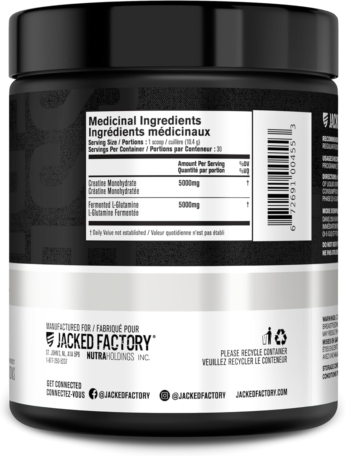 Creatine + Glutamine - Canadian-Owned Supplement with L-Glutamine for Muscle Recovery & Growth, Increased Strength, Enhanced Energy Output, and Gut Health - 30 Servings