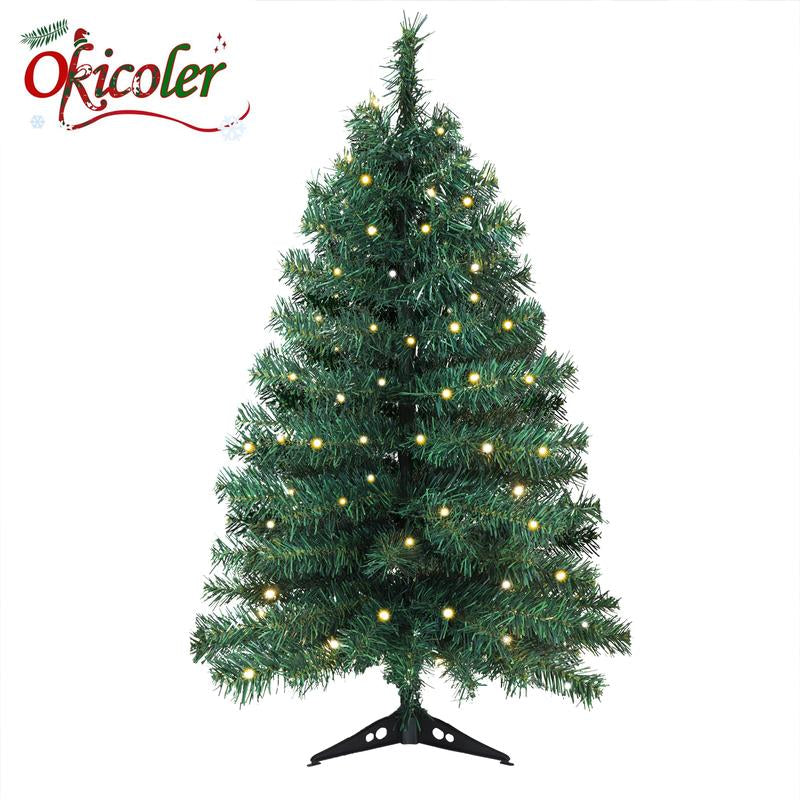 Okicoler 3 Ft Pre-Lit Christmas Tree, Artificial Christmas Trees with Lighting, Xmas Trees with 25 Led Lights, 100 Branch Christmas Decoration for Home, Office, Easy Assembly Ornaments