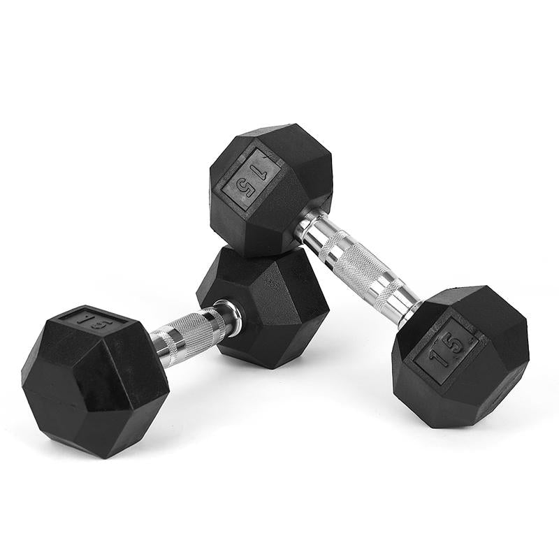 Hdrs-40Lb 1Pieces Rubber Coated Solid Cast Iron Dumbbell with Contoured Chrome Handle, Hexagon Head Redplatesgym