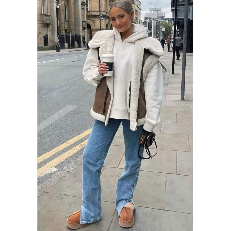 Fuzzy Platform Slippers for Women - Women'S Casual Winter House Slippers - Brown, Faux Fur & Shearling Blend - Women'S Size