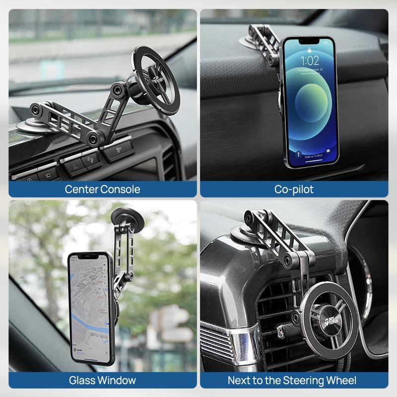 Joytutus Car Phone Holder Magnetic Alloy Rotating Folding Magsafe Phone Mount for Easy Navigation and Calls Automotive Electronics Accessories Aesthetic Compact Durable Installation Portable Space Stand Foldable Cellphone Smartphone Space Stand