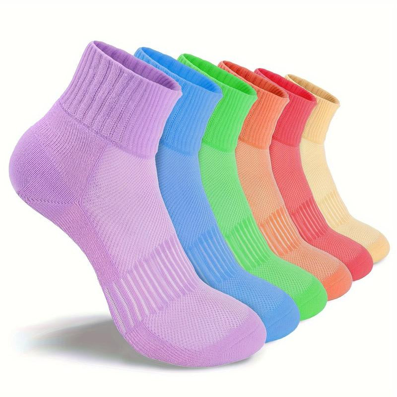 6 Pairs, Women'S Ankle Socks, Athletic & Breathable with anti Slip Heel, for Running and Sports, Ankle High, Variety of Colors