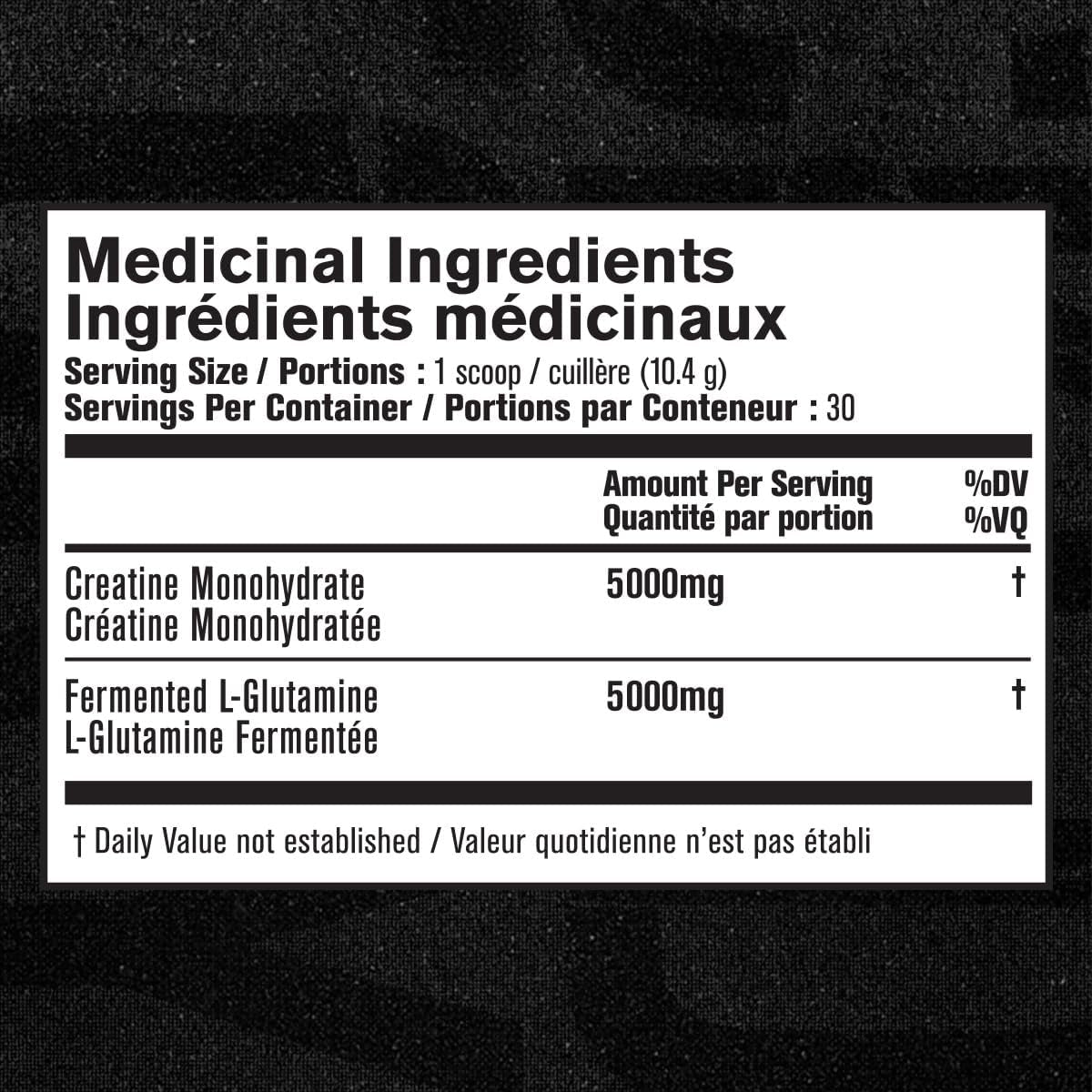 Creatine + Glutamine - Canadian-Owned Supplement with L-Glutamine for Muscle Recovery & Growth, Increased Strength, Enhanced Energy Output, and Gut Health - 30 Servings