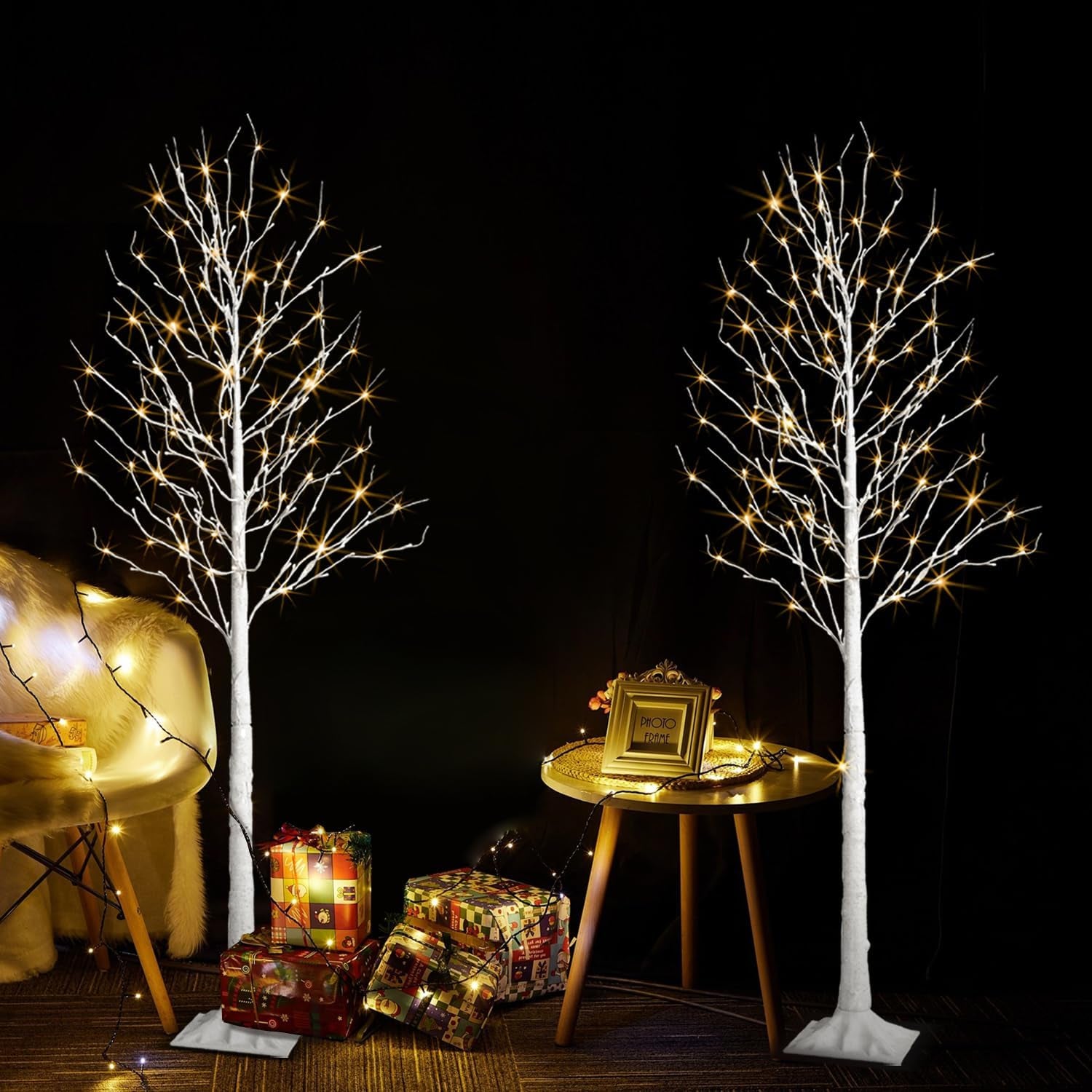 Birch Tree Lights,2 Pack 6 Feet Prelit White Artificial Christmas Trees,Birch Tree with LED Lights, Twinkling Twig Tree for Xmas Home Party Garden Indoor Outdoor Decor