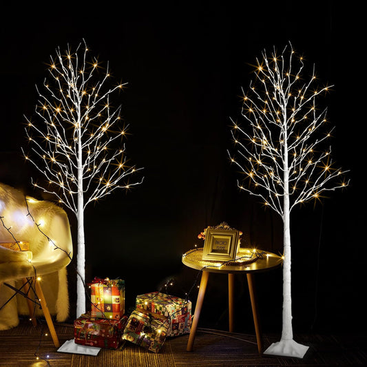 Birch Tree Lights,2 Pack 6 Feet Prelit White Artificial Christmas Trees,Birch Tree with LED Lights, Twinkling Twig Tree for Xmas Home Party Garden Indoor Outdoor Decor