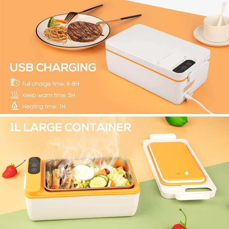 Large Capacity Rechargeable Heated Lunch Box, Adjustable Heating Time Hot Rice Insulated Lunch Box with Insulation Bag Suitable for Students and Office Workers, Bento Box, Lunchbox