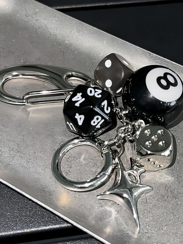 Star Dice Billiard Ball Design Keychain, Fashionable Car Keychain for Car Keys for Women & Men, Trendy All-Match Stainless Steel Keychain Accessories for Birthday Gift, Bag Charms Drop ,Keychain Lovers Rejoice,Women Keychains, Men'S Accessories