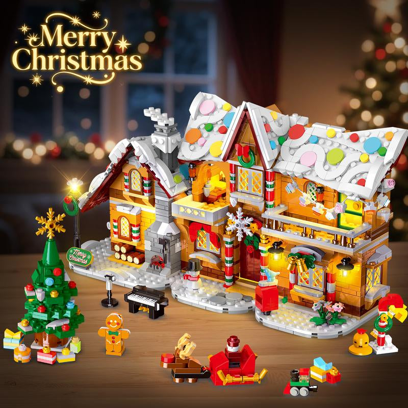 2025 Snowscape Village (Santa, Xmas Tree, Train),3-Style Christmas Gingerbread House Building Set with LED, 1477 PCS, Gift for 6+ Adults & Kids