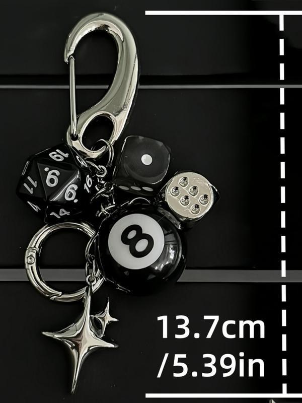 Star Dice Billiard Ball Design Keychain, Fashionable Car Keychain for Car Keys for Women & Men, Trendy All-Match Stainless Steel Keychain Accessories for Birthday Gift, Bag Charms Drop ,Keychain Lovers Rejoice,Women Keychains, Men'S Accessories