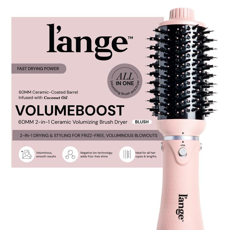 L'Ange - NEW! Volumeboost 60Mm 2-In-1 Ceramic Volumizing Brush Dryer - Coconut Oil Infused Barrel & Negative Ion Technology for Frizz-Free Shine