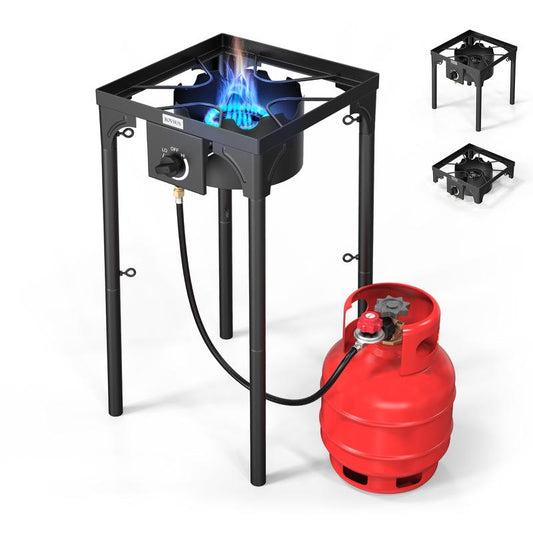 ROVSUN 1/2/3 Burner Propane Gas Stove, 75000BTU/150000BTU/225,000 BTU High Pressure Outdoor Camping Burner with CSA Listed Regulator, Picnic Cooker Perfect for Home Brewing Maple Syrup Patio Turkey Frying Canning