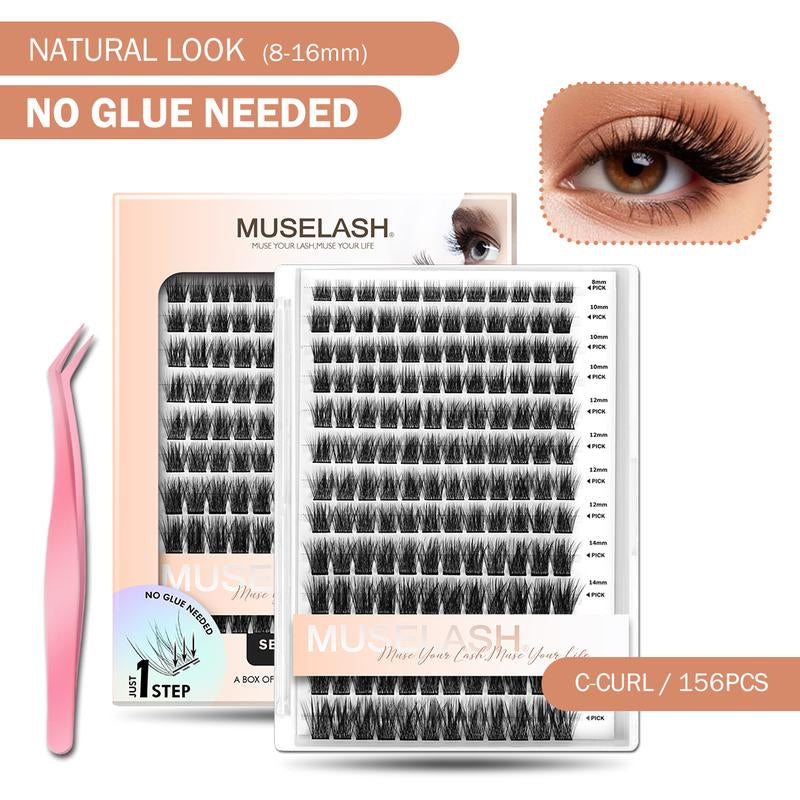 Muselash Self-Adhesive Lash Kit - No Glue Needed, Free of Irritants, Mixed Length 8-16Mm, Premium Korean Materials, Easy Application, Cruelty-Free & Vegan