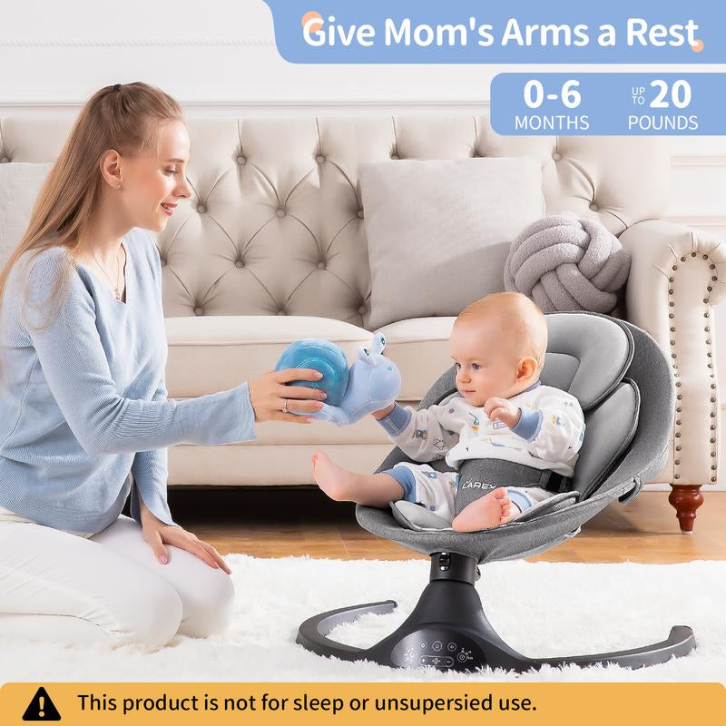 Baby Swing for Infants to Toddlers，Electric Portable Newborn Bouncer ，5 Speeds and Remote Control ，10 Preset Melodies and Bluetooth,0-6 Months Max 20 Lbs (Black)