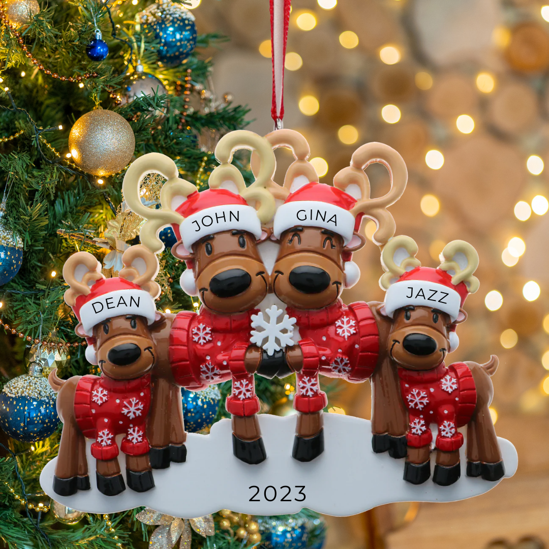 Mr & Mrs Reindeer Family of 4 Ornament