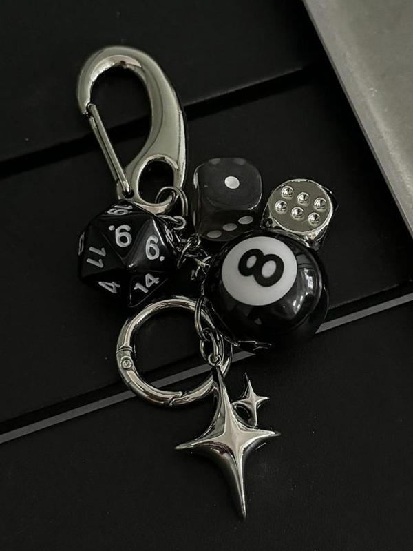 Star Dice Billiard Ball Design Keychain, Fashionable Car Keychain for Car Keys for Women & Men, Trendy All-Match Stainless Steel Keychain Accessories for Birthday Gift, Bag Charms Drop ,Keychain Lovers Rejoice,Women Keychains, Men'S Accessories