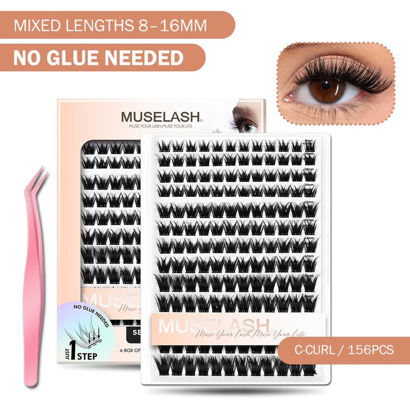 Muselash Self-Adhesive Lash Kit - No Glue Needed, Free of Irritants, Mixed Length 8-16Mm, Premium Korean Materials, Easy Application, Cruelty-Free & Vegan